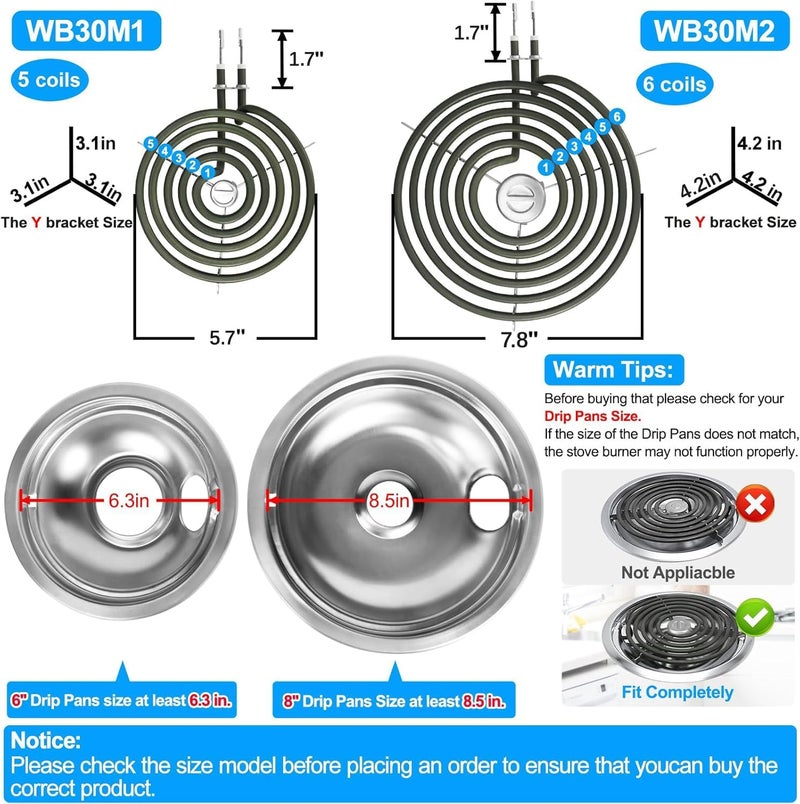 S-Union Upgraded WB30M1 WB30M2 Electric Stove Burners Replacement for GE Hotpoint Stove Element,Electric Range Burner Stove Coil for GE Stove Burner Replacement Parts,for GE Stove Top Element Burner (4 Pack) - Image 3